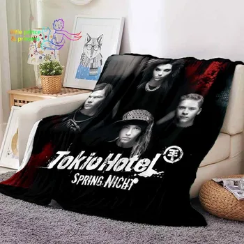 Одеяло с принтом рок група Tokio Hotel, Топло Меко Леко Одеало за сядане, разтегателен диван, Одеало за деца и възрастни
