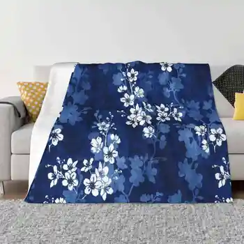 Сакура цъфтят от тъмно синьо, ново записване, Модерно топло фланелевое одеяло за почивка, цъфтеж Сакура, японски Цветя, цветя