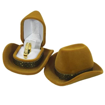 Кутия за пръстени във формата на ковбойской шапки в западен стил, Кадифе кутия за демонстрация на бижута, калъф за съхранение на бижута, опаковане, държач за дисплея, Сватбена годеж