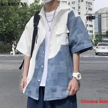Луксозна Мъжка риза в стил мозайка KUANGNAN за мъже, Продажба на Мъжки Ризи с къс ръкав, Готина Блуза, Върховете в корейски стил, Лято 2XL 2023