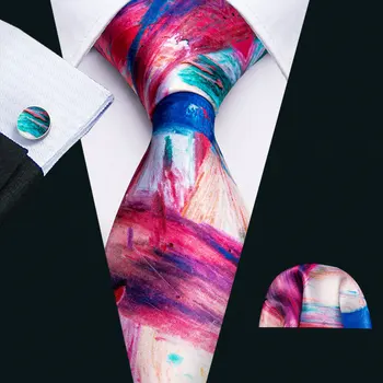 Бари.Уанг Лилаво мъжка копринена вратовръзка с отлично качество на принтом, джобни квадратни копчета за ръкавели от Мъжки костюм, тъкани вратовръзка, Сватбена бизнес парти