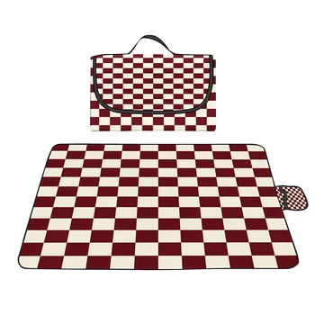 Одеяла за пикник под формата на червени шахматна дъска с драсканици, Складное одеяло за къмпинг, Водоустойчив пескостойкий подложка за летен плаж, парк, билки