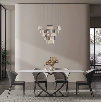 Италианската минималистичная комбинация маса за хранене и столове от каменна дъски, дизайнерски стил на дома с лъскава маса за хранене