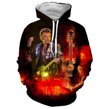 Качулки Johnny Hallyday, Френски рок-певец, hoody с 3D принтом, Мъжки и Дамски Ежедневни модни hoody, Пуловери Оверсайз, палта, потници