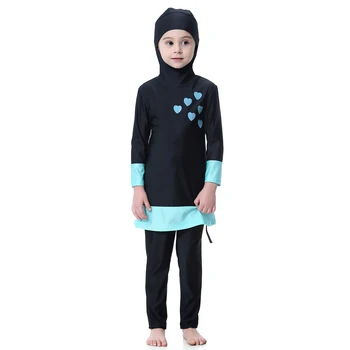 Ислямски топ с качулка и панталони, Буркини, Бански костюм от две части, Болеро за мюсюлманските момичета, Етническа детски дрехи с пълно покритие 80-160 см