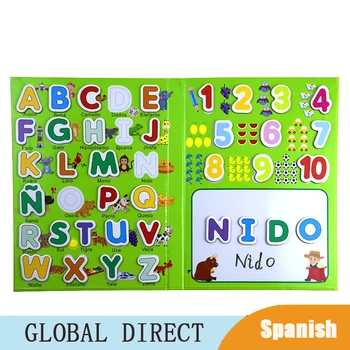 Детски Испанските букви/Цифри, Дървени Магнитни Пъзели с азбука, Дъска за деца, Монтесори, Ранни забавни играчки за предучилищна възраст