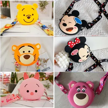 Силикагел Disney Mickey Mouse & Winnie Bear Bag за монети през рамото си Детска чанта През рамо с Регулируема Каишка Празнична Пътна чанта