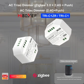 MiBoxer TRI-C1ZR Симисторный Регулатори за променлив ток Zigbee 3,0 + 2,4 G + Бутон Превключвател Подкрепа Диммера с приложение/Гласов контрол Led Лампи 110-240 v