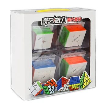 Qiyi Магнитен Магически Куб Подарък Кутия 2x2 Куб 3x3x3 4x4 5x5 Куб 4 бр./компл. Qiyi Магнитен куб 3x3 Пъзел Cubo Magico Забавни Играчки
