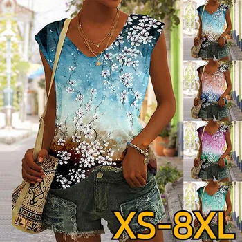 Тениска с градиентным цветисти принтом, Нов дамски топ в бретелях, Женска тениска с изображение, дамски модни дрехи на бретелях XS-8XL
