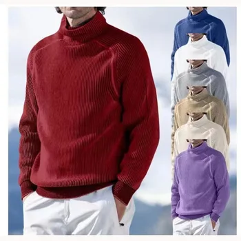 Есенно-зимния нов мъжки топъл вязаный пуловер с висока воротом и дълги ръкави