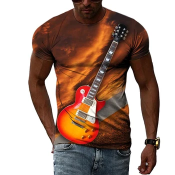 Тениски с китара, Музикален инструмент, Градинска дрехи с 3D принтом, Мъжка И Дамска мода, Негабаритная тениска с къс ръкав, Детски тениски, Потници, облекло
