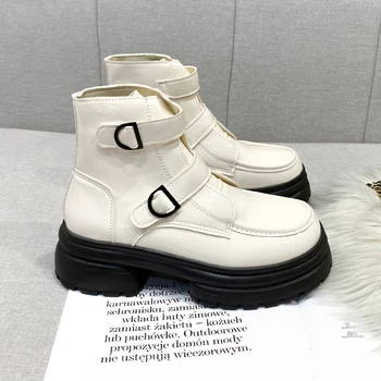 Ботильоны, зимна мода 2023 г., Нова своеобразна дизайнерски обувки на платформа с кръгло бомбе, палта, Къси ботуши, Botas De Mujer