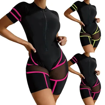Женски костюм за сърф за предпазване от обриви на цветен блок UPF 50, неопрен с дължина до коляното, Мъжки шорти за плуване, за Женски бански-прашки