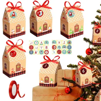 24 Комплекта Адвент-Календар, Коледа подарък кутия за бонбони, Коледни Трапези, кутия за бонбони с подарък биркой, стикер с обратното броене до Коледа
