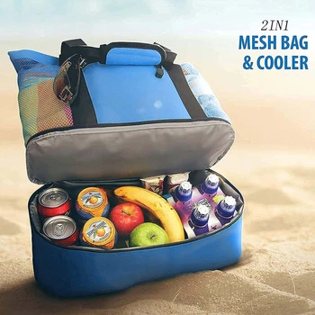 Чанта за пикник, мрежест отделение на хладилника с цип, улични плажни чанти-тоут, пътна чанта-тоут