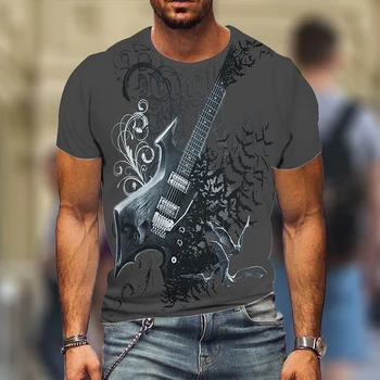 Лятна Нова мъжка тениска с изображение на китара, 3D тениска, Модни блузи в стил Харадзюку, Ежедневни Лидер на продажбите, градинска облекло с къси ръкави