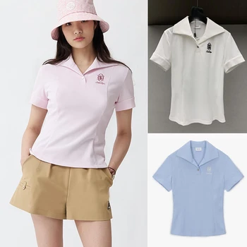 23 Оригинален Корейски женски костюм за голф, най-поло с деколте лодка, Летни ежедневни панталони за голф с еластичен колан