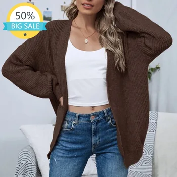 Модерен Европейски и американски пролетно-есенен пуловер, палто 2023, обикновен Женски вязаный жилетка без закопчалка