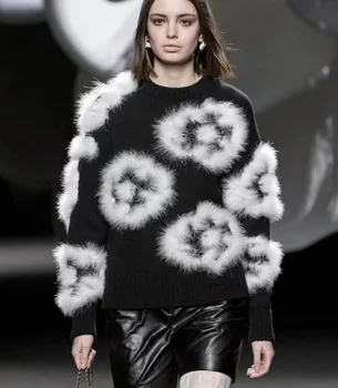 23FW нова мода 100% вълнен вязаный пуловер с дълъг ръкав, пуловер, дизайнерски женски