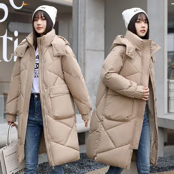 Зимата памучни палто дамско 2023, нова корейска версия, naka памучен сако, дамско дълго, плътно палто над коляното, модерно памучно