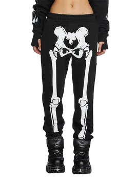 Дамски Спортни панталони с виртуален скелет на Хелоуин, панталони за Джогинг с еластична гумена лента за кръста, Эстетичные Широки Панталони-карго, Градинска облекло