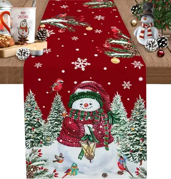 Коледен Снежен човек, Коледна елха, спално Бельо, покривки, Декори за кухненската маса за хранене, Зимни и Коледни Празнични покривки за маса, Украса Навидад