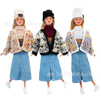 1 комплект Зимни кукольной дрехи, Елегантна рокля, Модерни палта, Шапки, Връхни дрехи за Барби кукли, Дрехи, аксесоари за кукли, играчки за момичета, подаръци