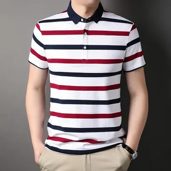 Мъжка Риза с къси ръкави от 95% памук с къс ръкав, Многоцветни Райета Меки Летни Ризи на Райета, Ежедневни тениска Homme В Корейски Стил, Облекло