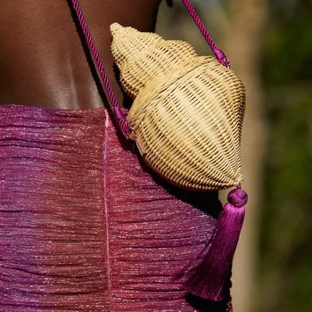 Лятна Чанта, изработена от тръстика, слама във формата на мивки, Модерни Плажни Дамски чанти през рамо, Дизайнерски портфейли-незабавни посланици