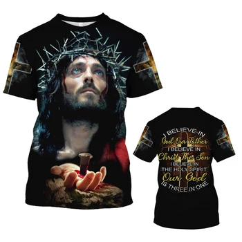 Мъжки t-shirt Christian Jesus топ с 3D принтом, тениски Оверсайз с къс ръкав, Градинска облекло Harajuku, Лятна модни дрехи, Без Пуловер