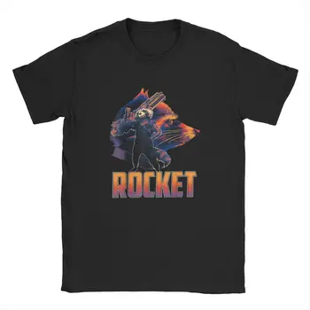 Тениска за почивка Guardians Of The Galaxy Мъжка тениска от 100% памук кръгло деколте, тениска с изображение на главата на Ракетата, тениска с къс ръкав за възрастни