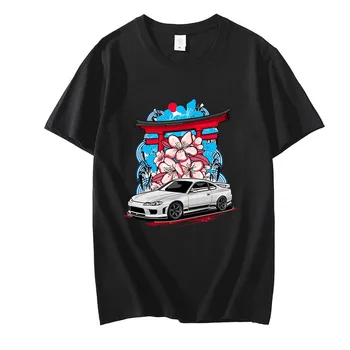 Initial D GTO Car Дамски/Мъжки Тениски С образа на Сакуры, Тениски с лека Лента, Тениска с къс ръкав от 100% Памук, Нормално Кацане, Ежедневни