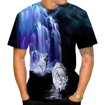 2023 Нова мода готина тениска с 3D изображение на Вълк, За мъже и жени, тениска с графичен принтом и къс ръкав