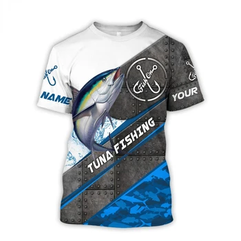 Тенденция мъжка тениска Оверсайз с кръгло деколте, риза за риболов с риба тон и Марлином, Ежедневни риза с къси ръкави, тениска с персонализирани с име, 3D печат