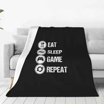 Eat Sleep Game Repeat Меко фланелевое покривка за дивана-легло, Топло одеяло, леки завивки за дивана, пътно одеяло