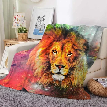 Фланелевое одеяло с цветно изображение на лъв Кралски размери, супер меко топло одеяло за легла, диван, Лесен подарък за момче
