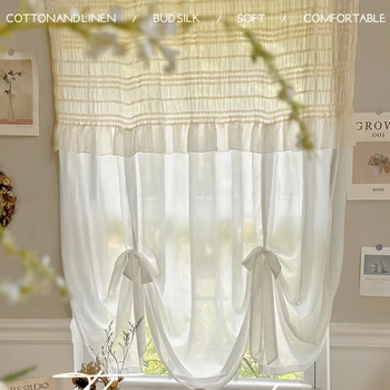 Лейси завеса от въздушни балони в корейския пасторальном стил за вашия интериор на прозорци, подтягивающие завеси на експозиции, Мека Романтична Прозорец на вратата, Градински балдахин