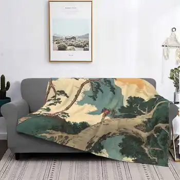 Красиво Японско пейзажное произведение на изкуството, модерно меко топло одеяло, пейзаж Япония, японски дървета, изглед към планината
