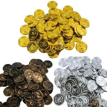 20-60 броя Пиратски монети, пластмасови фалшива детска монета на Хелоуин, подарък за деца, украса за парти в чест на рождения ден, Монети от Съкровището, подарък за парти в казино
