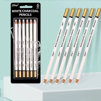 Dainayw, определени бели въглища моливи за рисуване, 6 бр., елегантен, мек и средната молив за рисуване, аксесоари за бродерия