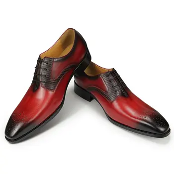 Мъжки обувки за сватба; Луксозни бизнес кожени модел обувки за мъже; Модерен мъжки oxfords с перфорации тип 
