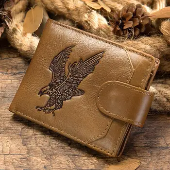 Кожен мъжки портфейл Luufan от естествена кожа с цип с засовом за монети, кратък чантата си, държач за карти, мъжки портфейли-клатчи