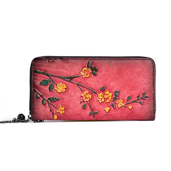 В чантата си, Клатч от естествена кожа, чанта от китката, Женски Дизайн на Жена в чантата си ръчно изработени релефни и цветен модел, Естествена кожа, Дълга светкавица