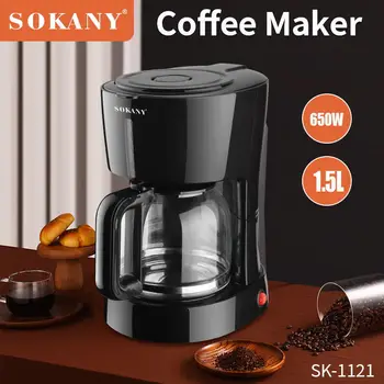 Кафемашина с обем 1,5 литра, компактна кафемашина с филтър за многократна употреба, грелкой и кафе машина за дома и офиса
