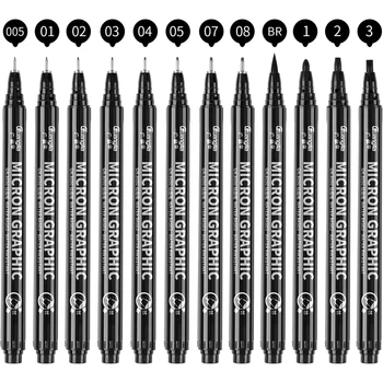 Черна Микроручка Fineliner Ink Pens Водоустойчиви Мастила на Fine Micro Point Drawing Pen за Художествена Акварел, Създаване на Миниатюри Multiliner
