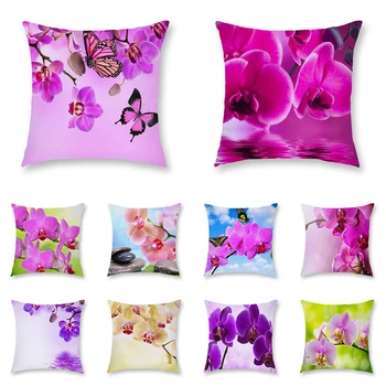 Цветен квадратен калъф за възглавници от полиестер с принтом орхидеи за дома, хол, мека мебел, украса спални, калъфка 45x45 см