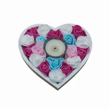 Свещник с изкуствени рози във формата на сърце, тенис на свещник ръчен труд За декорация на масата или у дома