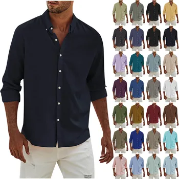 Хавайски ризи, ризи за социален живот, Бизнес официалната дрехи, мъжки обикновена висококачествени блузи с дълъг ръкав, всекидневни модерен топ с ревера