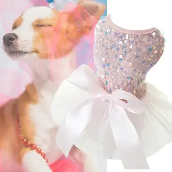 Рокля за домашни любимци, дрехи за вашето кученце от полиестер, Мек Декоративно красива Принцеса Рокля за Парти в чест на рождения Ден